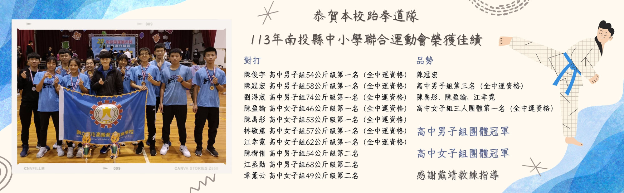 恭賀本校跆拳道隊榮獲佳績